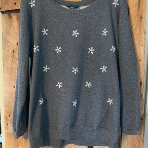 Forever 21+ sweatshirt rhinestone flowers gray 1X